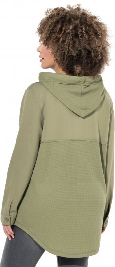 Ulla Popken Mixed Texture Button Down Hoodie Pond Green - Felpe & felpe con cappuccio - 