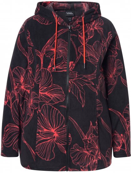Ulla Popken Fleece Flower Print Zip-Up Hoodie Black - Felpe & felpe con cappuccio - 