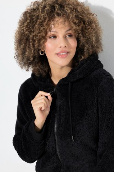 Ulla Popken Teddy Fleece Zip-Up Hoodie Black - Felpe & felpe con cappuccio - Felpe, Hoodie e Maglieria Calda