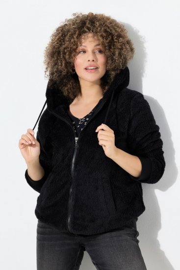 Ulla Popken Teddy Fleece Zip-Up Hoodie Black - Felpe & felpe con cappuccio - Felpe, Hoodie e Maglieria Calda