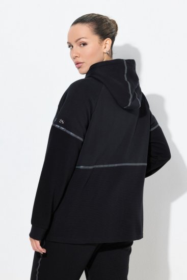 Ulla Popken Mix Fabric Reflective Trim Zip Hoodie Black - Felpe & felpe con cappuccio - Felpe, Hoodie e Maglieria Calda