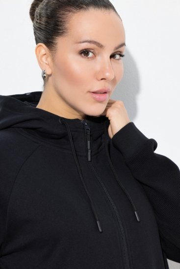 Ulla Popken Mix Fabric Reflective Trim Zip Hoodie Black - Felpe & felpe con cappuccio - Felpe, Hoodie e Maglieria Calda