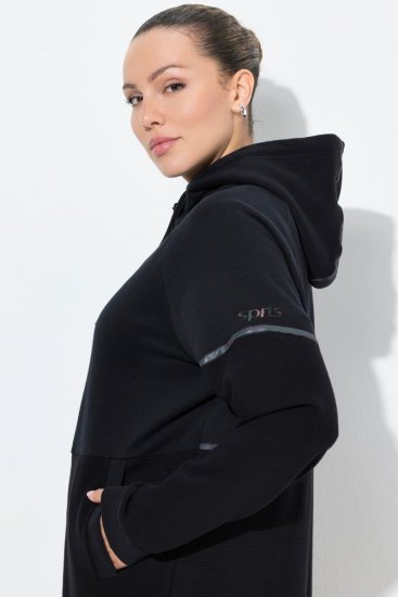 Ulla Popken Mix Fabric Reflective Trim Zip Hoodie Black - Felpe & felpe con cappuccio - Felpe, Hoodie e Maglieria Calda
