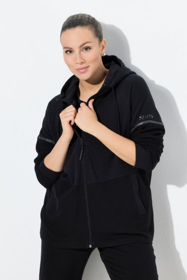 Ulla Popken Mix Fabric Reflective Trim Zip Hoodie Black - Felpe & felpe con cappuccio - Felpe, Hoodie e Maglieria Calda