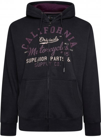 Kam Jeans 7085 California Zip Thru Hoodie Black - Felpe & felpe con cappuccio - Felpe & Felpe con Cappuccio Uomo Taglie Forti