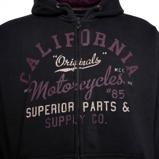 Kam Jeans 7085 California Zip Thru Hoodie Black - Felpe & felpe con cappuccio - Felpe & Felpe con Cappuccio Uomo Taglie Forti