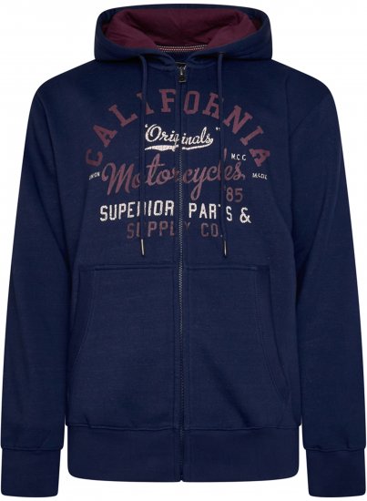 Kam Jeans 7085 Californai Zip Thru Hoodie Navy - Felpe & felpe con cappuccio - Felpe & Felpe con Cappuccio Uomo Taglie Forti