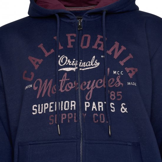 Kam Jeans 7085 Californai Zip Thru Hoodie Navy - Felpe & felpe con cappuccio - Felpe & Felpe con Cappuccio Uomo Taglie Forti
