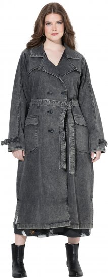 Ulla Popken Denim Acid Wash Trench Coat Grey Denim - Giacche - 