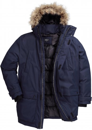Men Plus Parka With Fur Hood Navy - Giubbotti - Giubbotti Uomo Taglie Forti