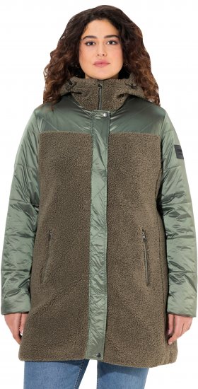 Ulla Popken Mixed Texture Fleece Quilted Jacket Olive - Giacche - 