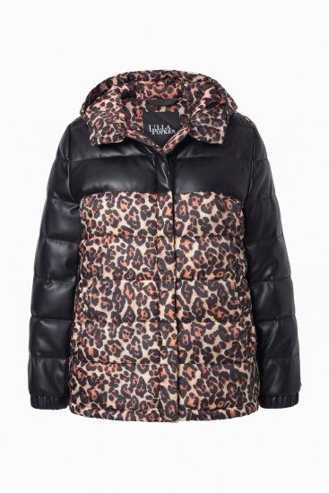 Ulla Popken HYPRAR Leopard And Leather Look Quilted Jacket Black - Giacche - 