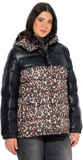 Ulla Popken HYPRAR Leopard And Leather Look Quilted Jacket Black - Giacche - 