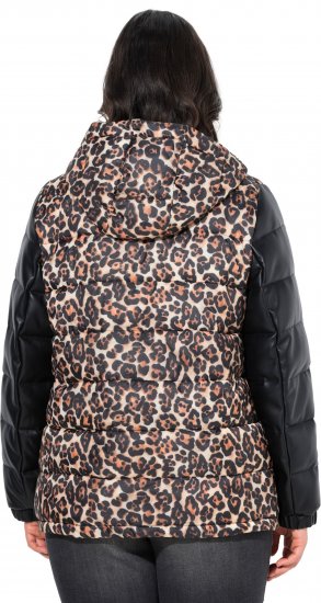 Ulla Popken HYPRAR Leopard And Leather Look Quilted Jacket Black - Giacche - 