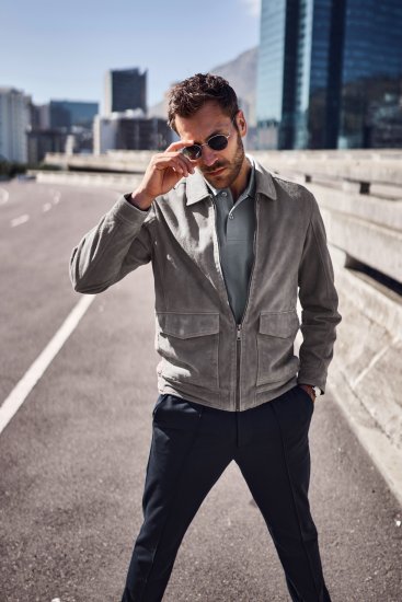 JP1880 Leather Jacket Lamskin Suede Grey - Giubbotti - Giubbotti Uomo Taglie Forti