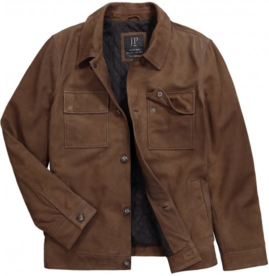 JP1880 Leather Jacket Nubuck Shirt Collar Brown - Giubbotti - Giubbotti Uomo Taglie Forti