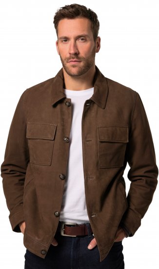 JP1880 Leather Jacket Nubuck Shirt Collar Brown - Giubbotti - Giubbotti Uomo Taglie Forti