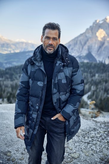 JP1880 Quilted Parka with Camouflage Drawstring Waist Black - Giubbotti - Giubbotti Uomo Taglie Forti