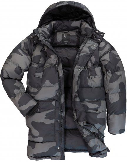 JP1880 Quilted Parka with Camouflage Drawstring Waist Black - Giubbotti - Giubbotti Uomo Taglie Forti