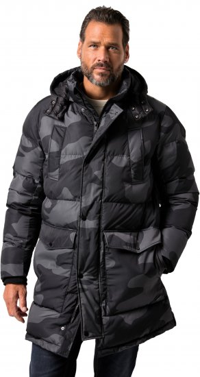 JP1880 Quilted Parka with Camouflage Drawstring Waist Black - Giubbotti - Giubbotti Uomo Taglie Forti