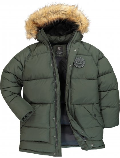 JP1880 Quilted Parka Lightweight and Warm with Faux Fur Hood Dark Green - Giubbotti - Giubbotti Uomo Taglie Forti