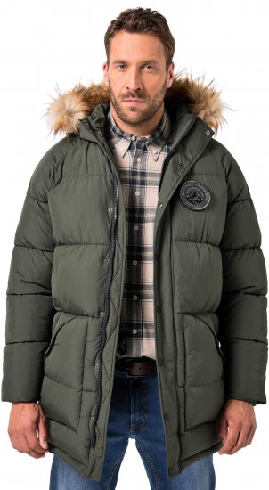 JP1880 Quilted Parka Lightweight and Warm with Faux Fur Hood Dark Green - Giubbotti - Giubbotti Uomo Taglie Forti