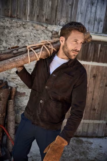 JP1880 Leather Jacket Goat Suede Shirt Collar Dark Brown - Giubbotti - Giubbotti Uomo Taglie Forti