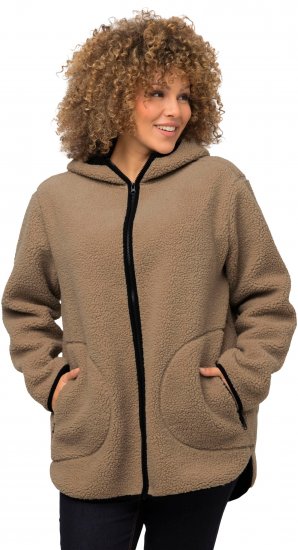 Ulla Popken Long Sleeve Hooded Teddy Jacket Putty - Giacche - 