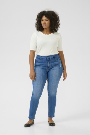 Kaffe Curve Laurina Jeans Washed/Destroyed Blue Denim - Jeans & Pantaloni Donna Taglie Comode – Plus Size - 