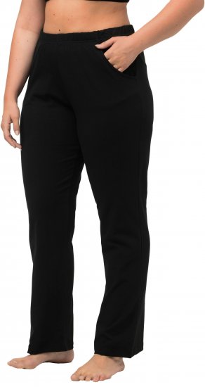 Ulla Popken Bootcut Elastic Waist Cotton French Terry Sport Pants Black - Jeans & Pantaloni Donna Taglie Comode – Plus Size - 