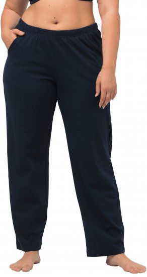 Ulla Popken Bootcut Elastic Waist Cotton French Terry Sport Pants Night Blue - Jeans & Pantaloni Donna Taglie Comode – Plus Size - 