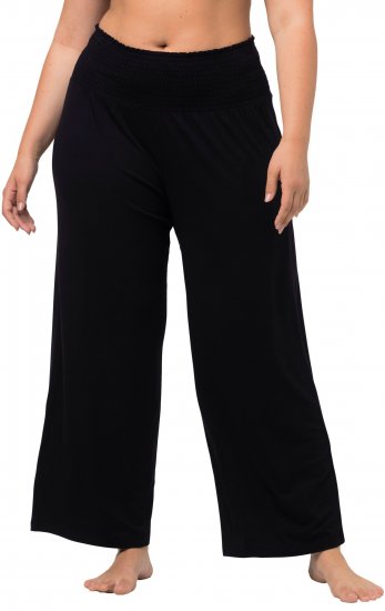 Ulla Popken Wide Leg Smocked Waist Knit Pants Black - Jeans & Pantaloni Donna Taglie Comode – Plus Size - Jeans e Pantaloni Donna, EU 42-70