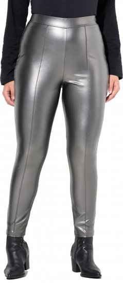 Ulla Popken Metallic Faux Leather Leggings Silver - Jeans & Pantaloni Donna Taglie Comode – Plus Size - 