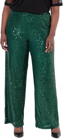 Ulla Popken Wide Leg Sequined Pants Dark Green - Jeans & Pantaloni Donna Taglie Comode – Plus Size - Jeans e Pantaloni Donna, EU 42-70