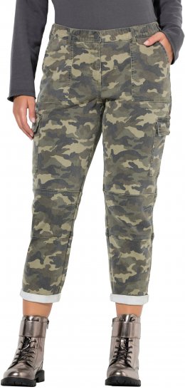 Ulla Popken Camo Boyfriend Pants Olive Grey - Jeans & Pantaloni Donna Taglie Comode – Plus Size - 