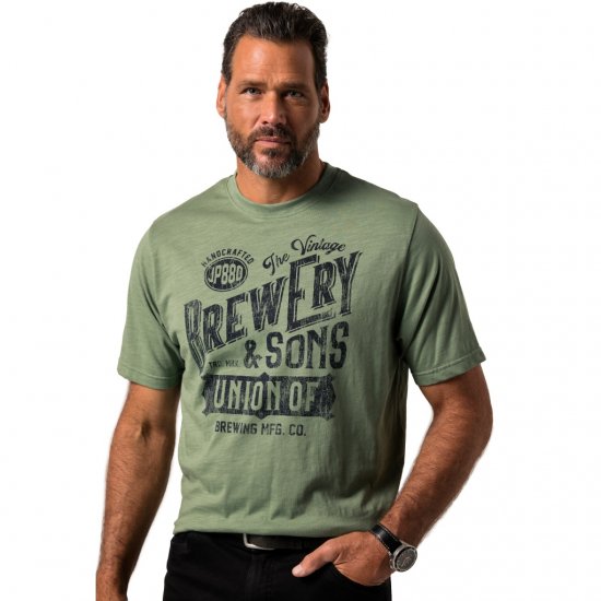 JP1880 T-Shirt Short Sleeve Chest Print Eucalyptus Green - Magliette - Magliette Uomo Taglie Forti