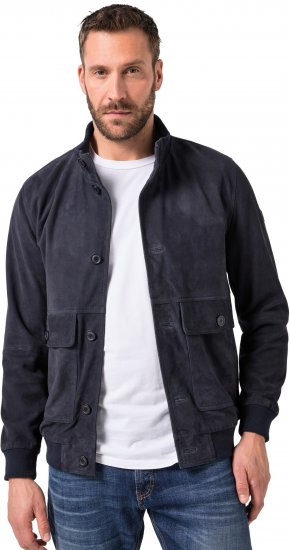 JP1880 Soft Goatskin Suede Leather Jacket Navy - Giacche in pelle - Giacche in pelle taglie forti