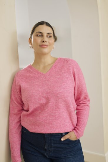 Kaffe Curve Emilia Pullover Pink Power Melange - Maglioni lavorati a maglia - 
