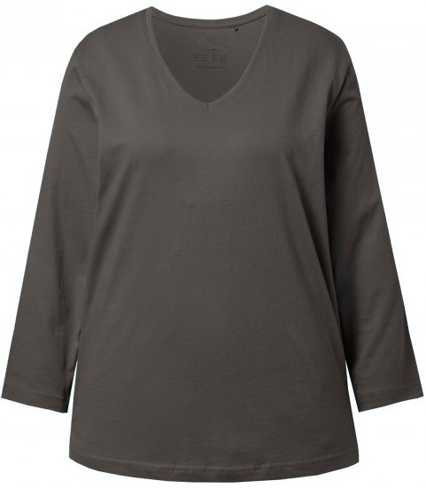 Ulla Popken Back To Basics V-Neck Relaxed Fit Cotton Tee Graphite Grey - T-shirt - 