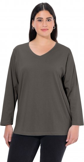 Ulla Popken Back To Basics V-Neck Relaxed Fit Cotton Tee Graphite Grey - T-shirt - 