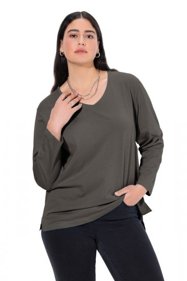 Ulla Popken Back To Basics V-Neck Relaxed Fit Cotton Tee Graphite Grey - T-shirt - T-shirt da donna taglie comode