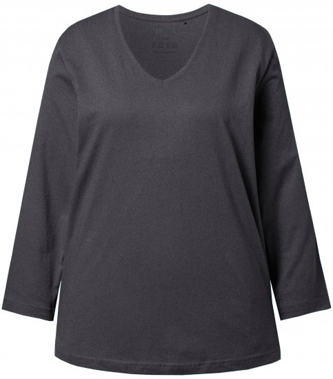 Ulla Popken Back To Basics V-Neck Relaxed Fit Cotton Tee Charcoal Grey Melange - T-shirt - 