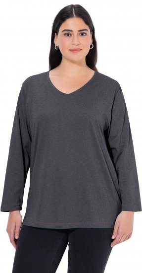 Ulla Popken Back To Basics V-Neck Relaxed Fit Cotton Tee Charcoal Grey Melange - T-shirt - 