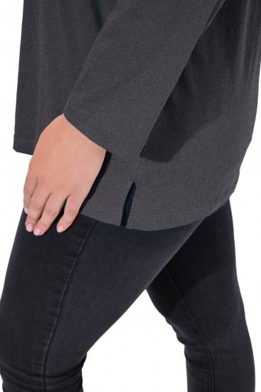 Ulla Popken Back To Basics V-Neck Relaxed Fit Cotton Tee Charcoal Grey Melange - T-shirt - T-shirt da donna taglie comode