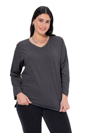 Ulla Popken Back To Basics V-Neck Relaxed Fit Cotton Tee Charcoal Grey Melange - T-shirt - T-shirt da donna taglie comode