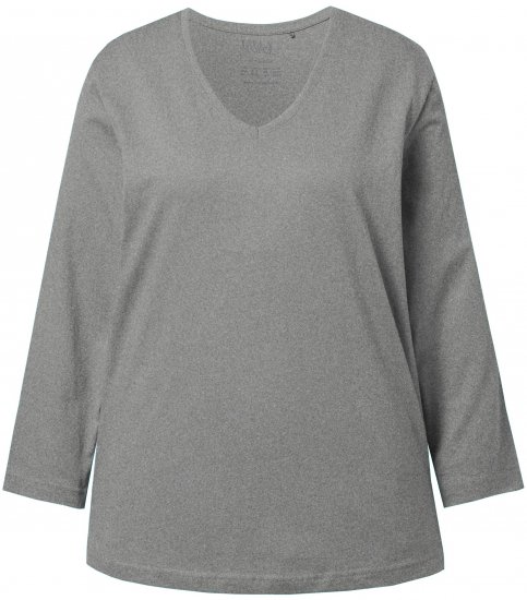 Ulla Popken Back To Basics V-Neck Relaxed Fit Cotton Tee Light Grey Melange - T-shirt - 