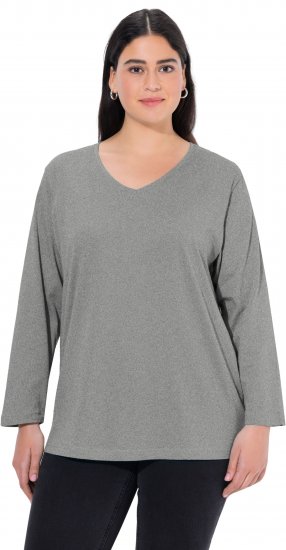 Ulla Popken Back To Basics V-Neck Relaxed Fit Cotton Tee Light Grey Melange - T-shirt - 