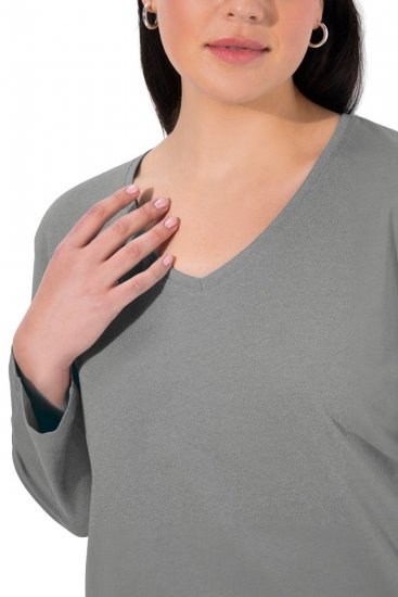 Ulla Popken Back To Basics V-Neck Relaxed Fit Cotton Tee Light Grey Melange - T-shirt - T-shirt da donna taglie comode