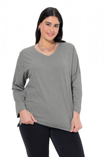 Ulla Popken Back To Basics V-Neck Relaxed Fit Cotton Tee Light Grey Melange - T-shirt - T-shirt da donna taglie comode