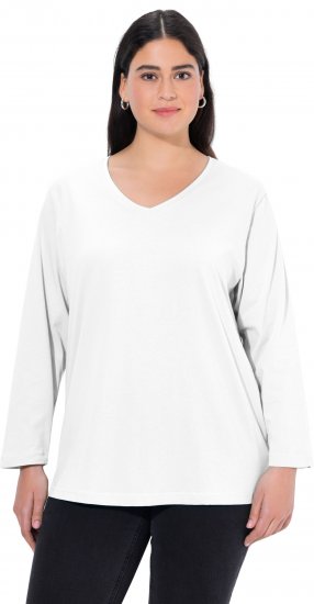 Ulla Popken Back To Basics V-Neck Relaxed Fit Cotton Tee Snow White - T-shirt - 